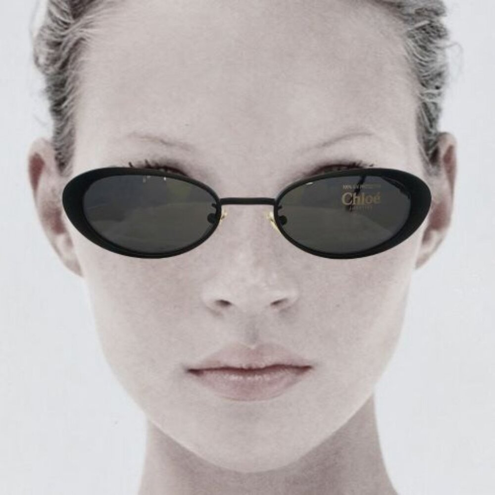 Chloe NWOT Rare Vintage Oval Cat Eye Sunglasses Black Metal Phoebe Philo Era